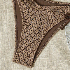 Dark Brown Flower Mesh Bandeau Bikini Woman Swimsuit Metal Conch Solid Swimwears Biquinis Brazilian Bikinis Sets