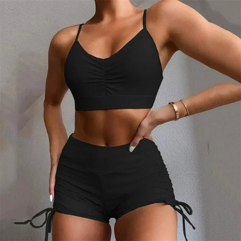 Drawstring Bottom Swimwear Purple Bikinis Sets