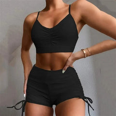 Drawstring Bottom Swimwear Purple Bikinis Sets