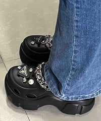 Black Chain Linked Splicing Hollow Out Platform Slide Sandals