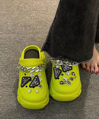 Black Chain Linked Splicing Hollow Out Platform Slide Sandals