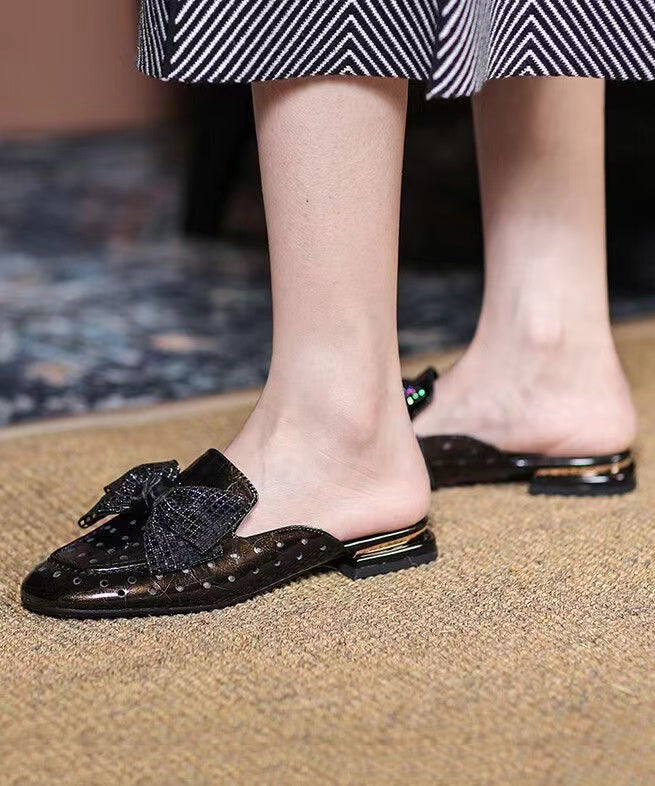 Rose Bow Zircon Splicing Hollow Out Slide Sandals