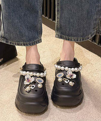 White Nail Bead Hollow Out Platform Slide Sandals