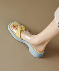 Yellow Chunky Heel Peep Toe Slide Sandals