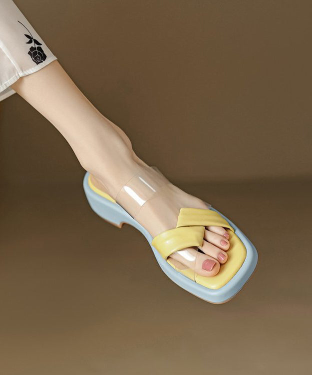 Yellow Chunky Heel Peep Toe Slide Sandals