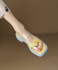 Yellow Chunky Heel Peep Toe Slide Sandals