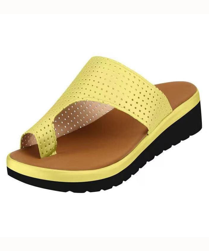 Yellow Faux Leather Splicing Peep Toe Slide Sandals