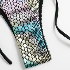 Fish Scales Shiny Halter Triangle Bikinis Sets