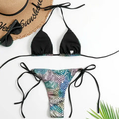 Fish Scales Shiny Halter Triangle Bikinis Sets