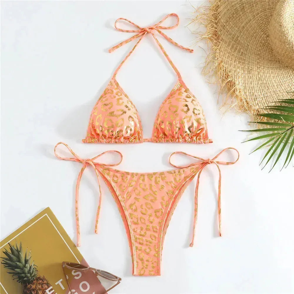 Fish Scales Shiny Halter Triangle Bikinis Sets