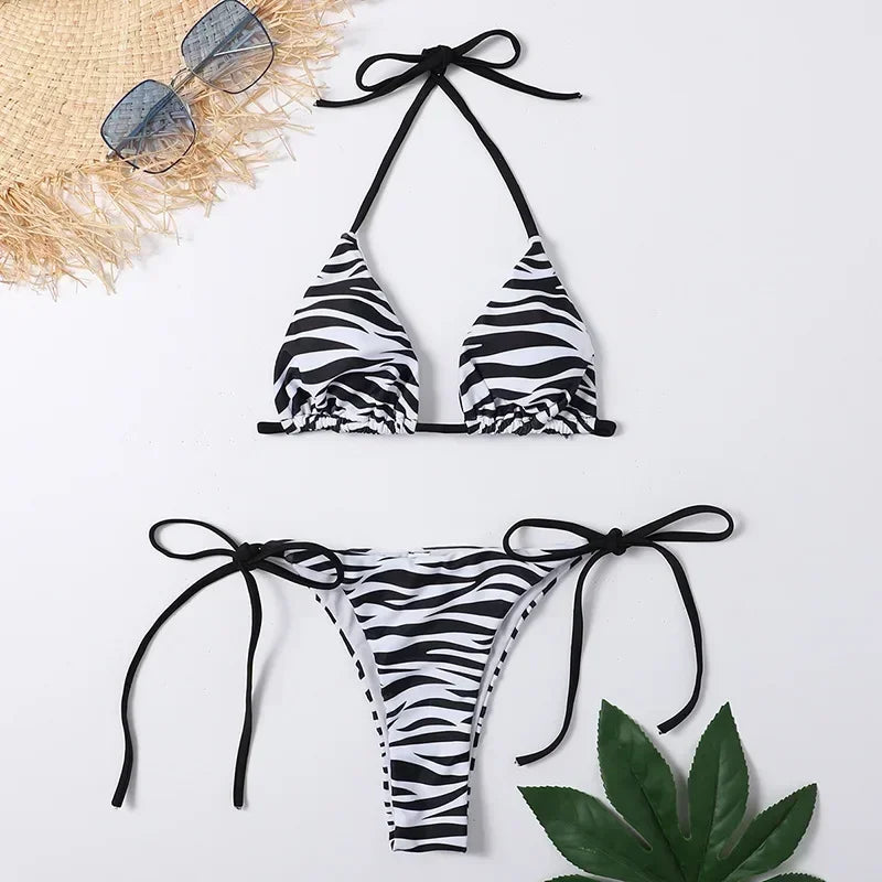 Fish Scales Shiny Halter Triangle Bikinis Sets