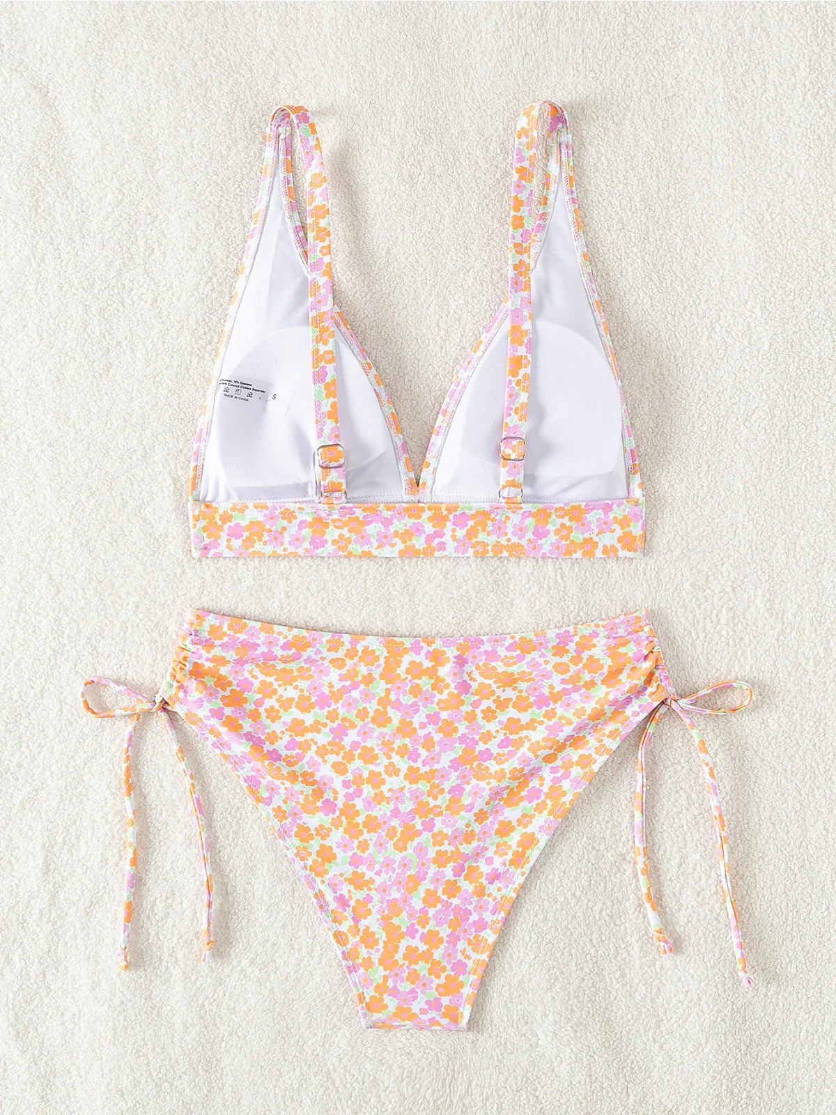 Floral Print 2-piece Swimsuit Deep V High Waist Lace-up Bikini Set