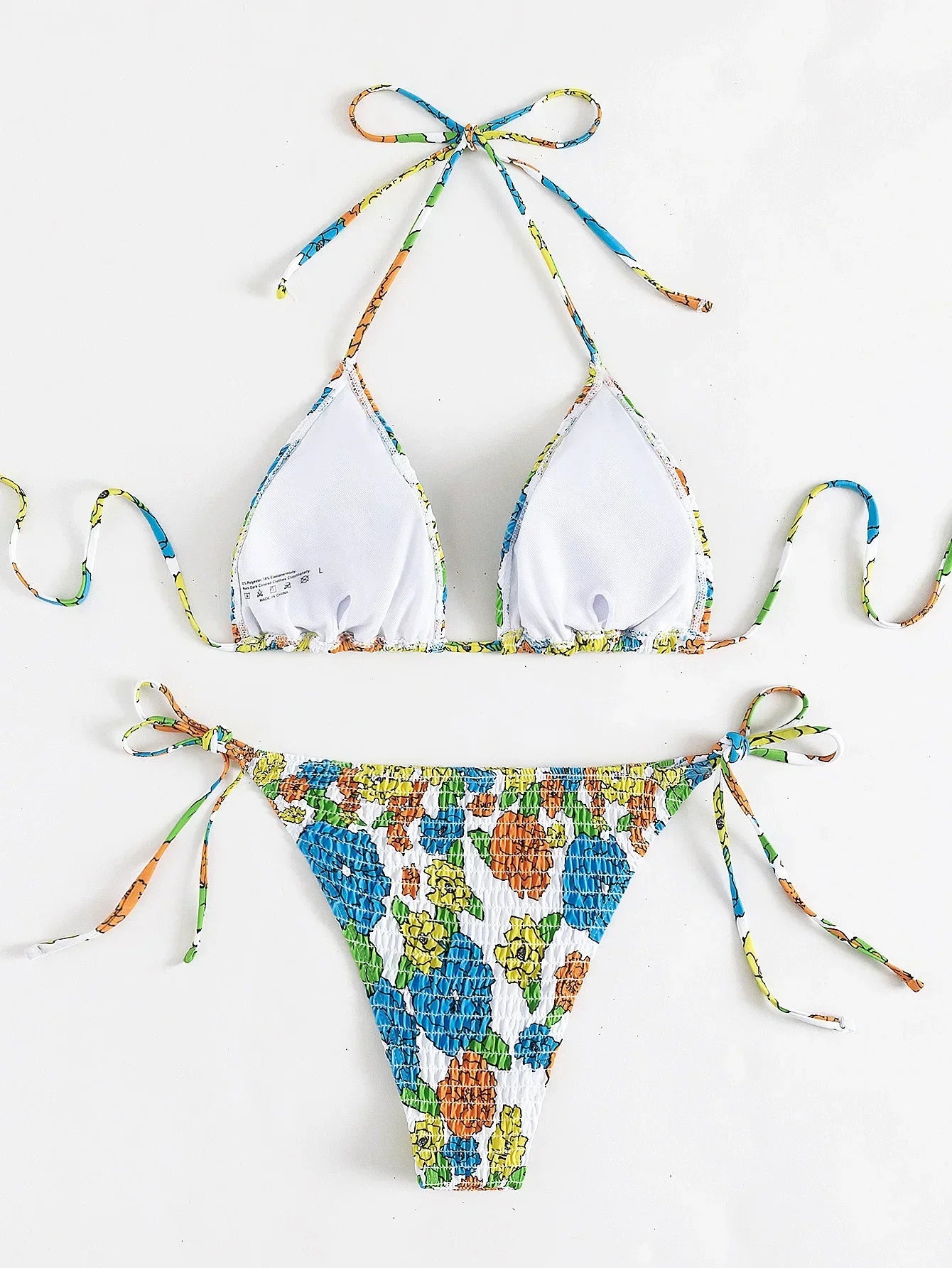 Floral Print Bikini Triangle Bag Halter Bandage Swimwear 2 Piece Swimsuit Low Waist Backless Thong Bathing Suit