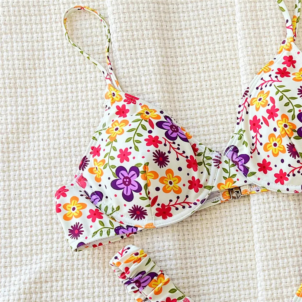 Floral Print Swimwear Push Up Bikini Set