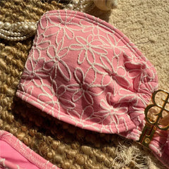 Flower Embroidery Bandeau Bikinis Sets