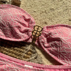 Flower Embroidery Bandeau Bikinis Sets