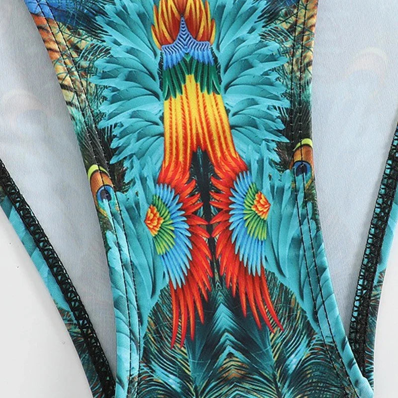 Green Peacock Print 2-piece Bikini