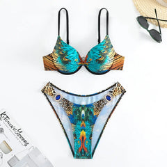 Green Peacock Print 2-piece Bikini