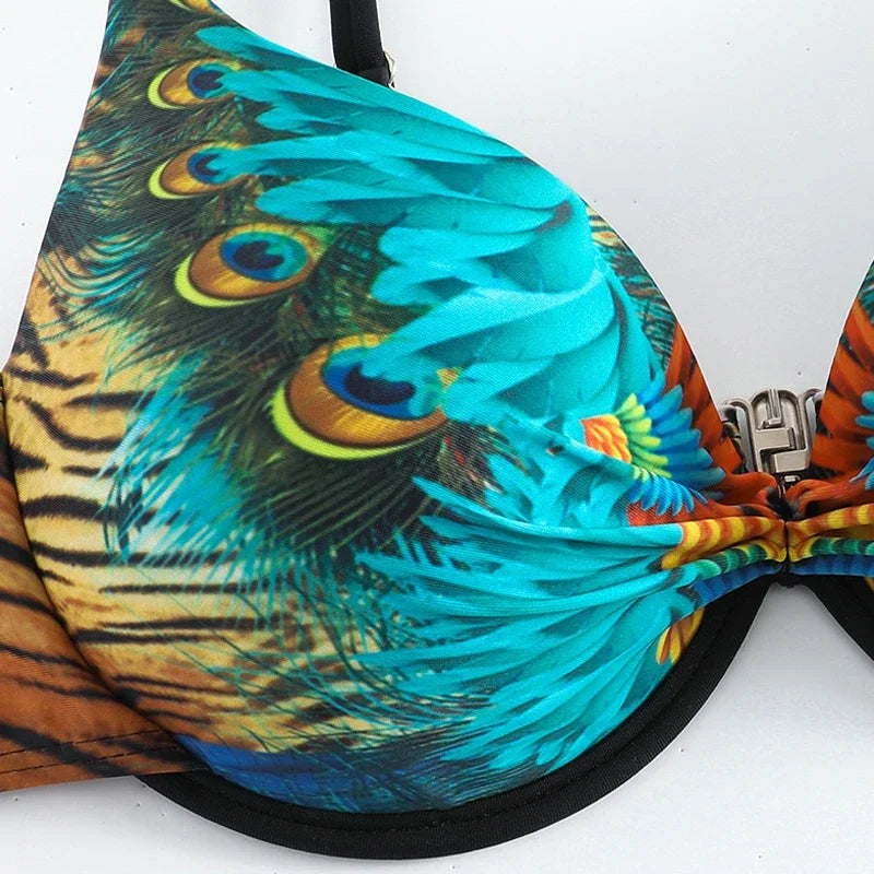 Green Peacock Print 2-piece Bikini