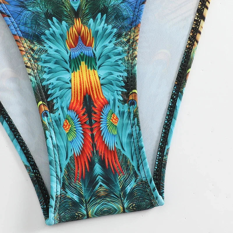 Green Peacock Print 2-piece Bikini