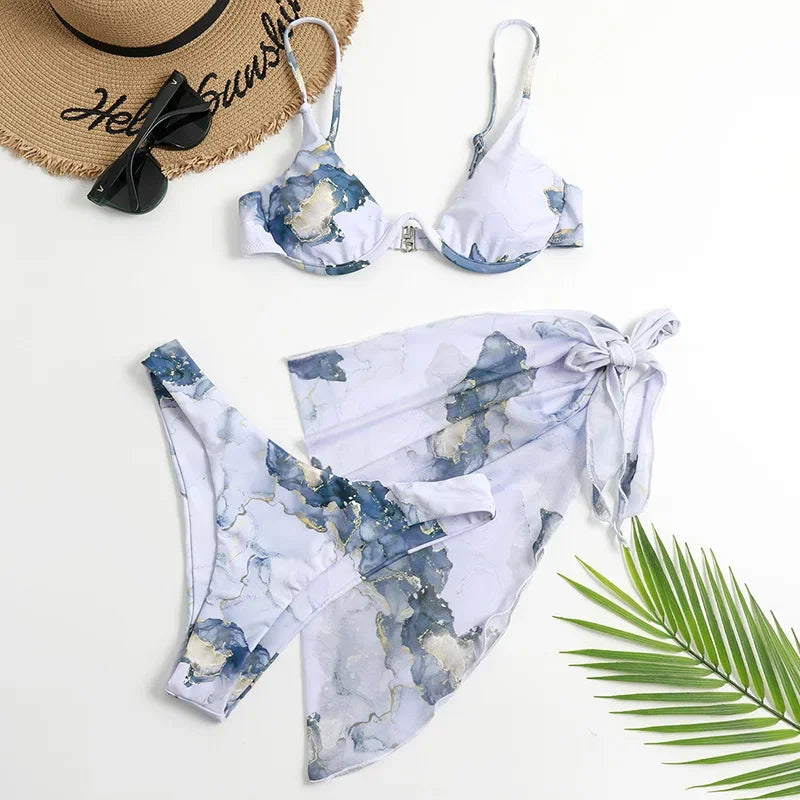 Green Print Push Up Swimsuits Push Up Bikinis Set