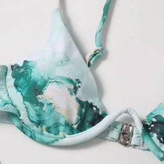 Green Print Push Up Swimsuits Push Up Bikinis Set