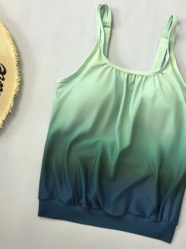Green Tie Dye Gradient Tankini Set