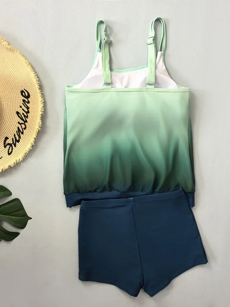 Green Tie Dye Gradient Tankini Set