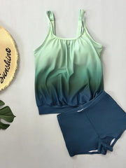 Green Tie Dye Gradient Tankini Set