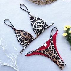 High Cut Micro Bikini Brown Leopard Bandage Push Up Bra Swimsuit Bathing Suit Padded Thong Swimwear Biquini 2026
