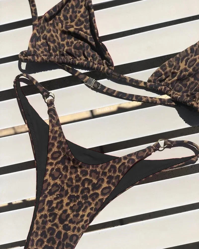 High Cut Micro Bikini Brown Leopard Bandage Push Up Bra Swimsuit Bathing Suit Padded Thong Swimwear Biquini 2026