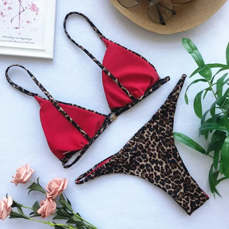 High Cut Micro Bikini Brown Leopard Bandage Push Up Bra Swimsuit Bathing Suit Padded Thong Swimwear Biquini 2026