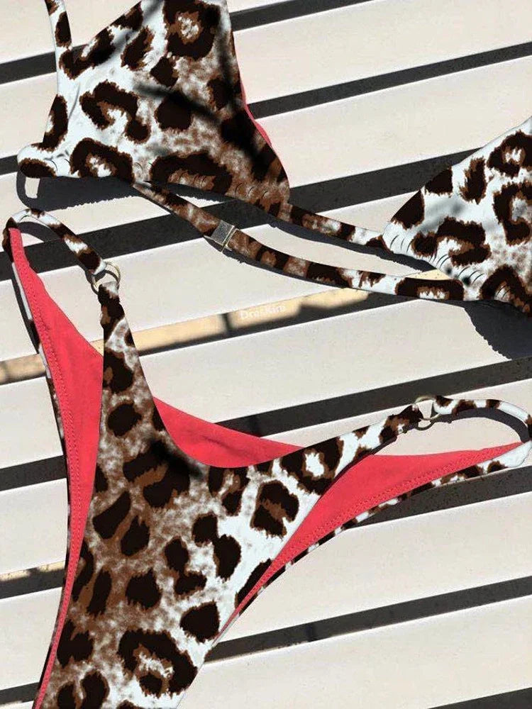 High Cut Micro Bikini Brown Leopard Bandage Push Up Bra Swimsuit Bathing Suit Padded Thong Swimwear Biquini 2026