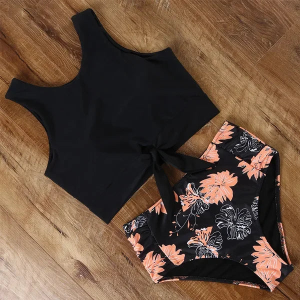 High Waist Bikini Swimwear Striped Leopard Front Tie Push Up Two Piece Swimsuit Beach Bathing Suit Vacation Outfits