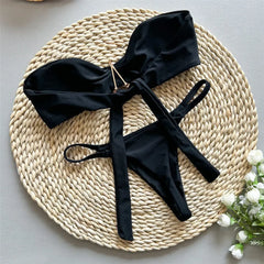 Holiday Black Swimwear Metal Starfish Bandeau Bikini Mini Micro Thong Swimsuit Bathing Suit Bikinis Sets