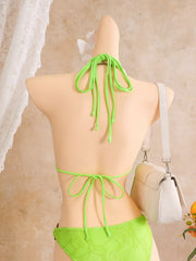 Hollow Cutout One Piece Suits Swimsuit Deep V Neck Front Large Metal O Ring Halter Tie Straps Side High Cut Leg Monokini Bikini