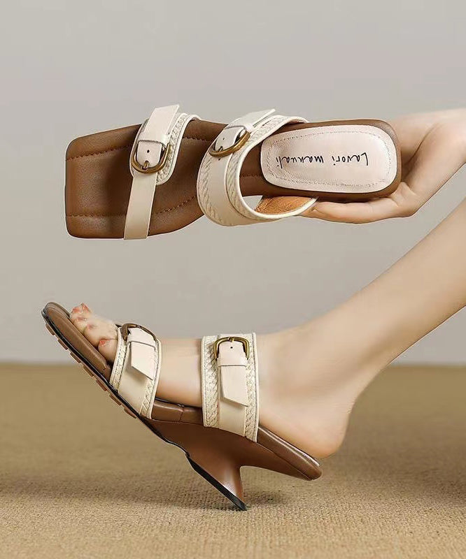 Khaki Wedge Boutique Hollow Out Slide Sandals Peep Toe