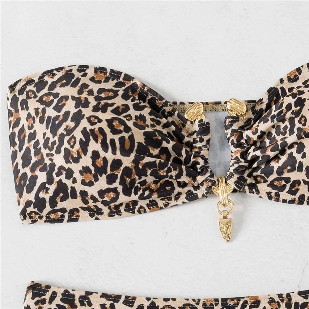 Leopard Print Swimwear Bandeau Bikinis Sets