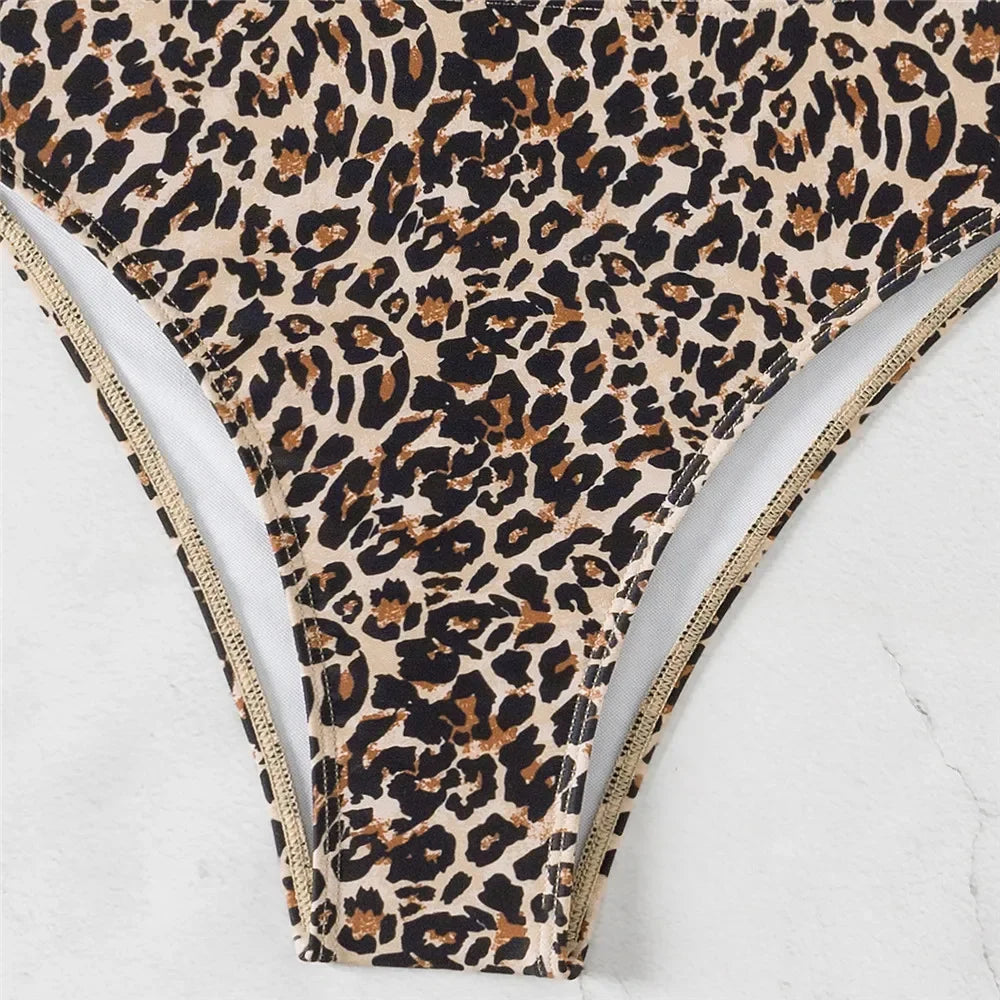 Leopard Print Swimwear Bandeau Bikinis Sets