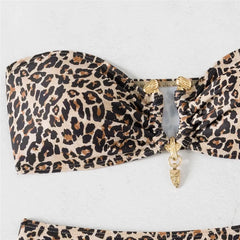 Leopard Print Swimwear Bandeau Bikinis Sets