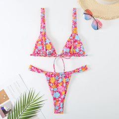Lovely Flower Print Bikini Set