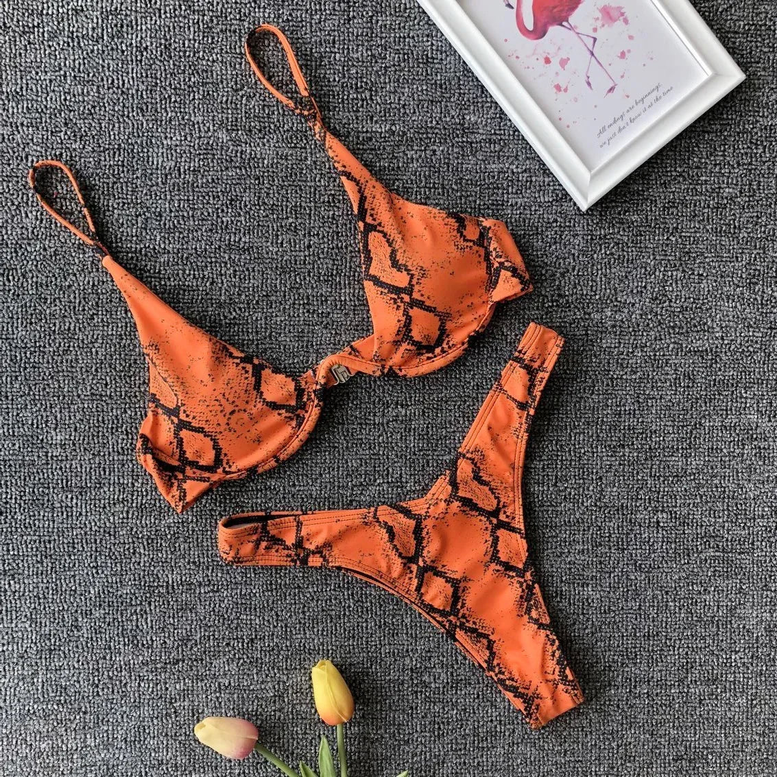Micro Bikini Swimwear Yellow Leopard Snakeskin Print Underwire Swimsuit Beach Bathing Suit String Thong Bikini
