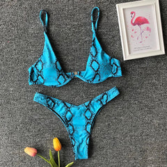 Micro Bikini Swimwear Yellow Leopard Snakeskin Print Underwire Swimsuit Beach Bathing Suit String Thong Bikini