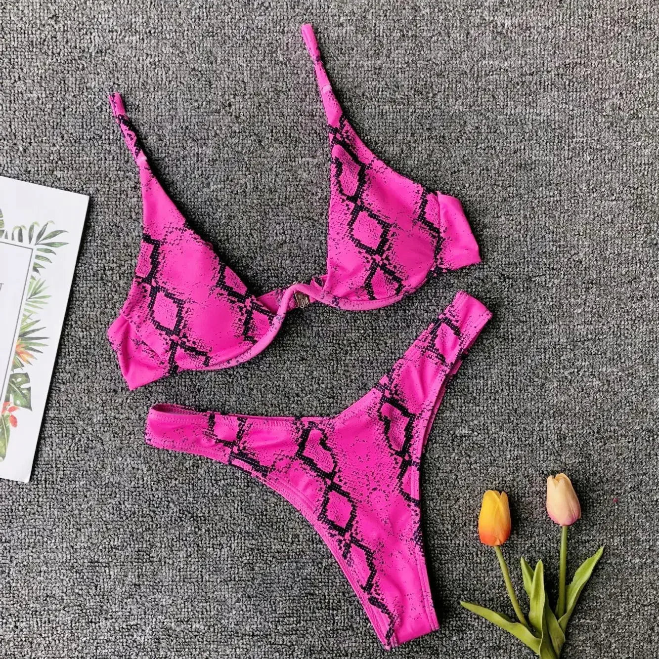 Micro Bikini Swimwear Yellow Leopard Snakeskin Print Underwire Swimsuit Beach Bathing Suit String Thong Bikini