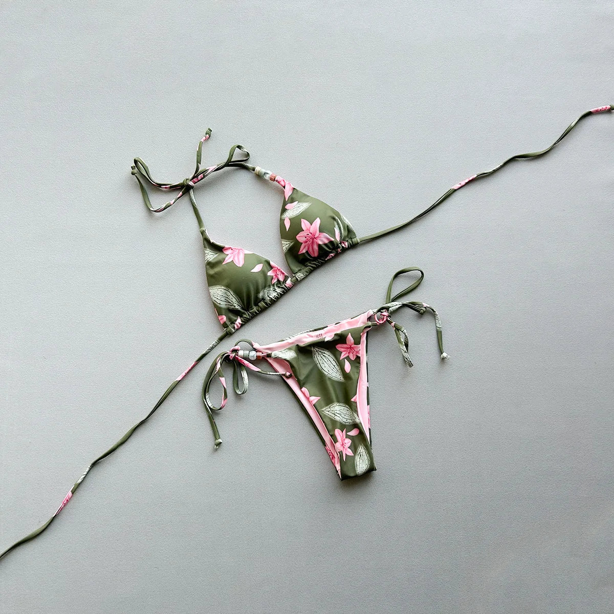 Micro Bikinis Swimsuit Swimwear Female Floral Thong Bikini Set
