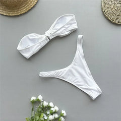 Mini Brown Micro Thong Bikini Bandeau Front Knotted Swimsuit High Cut Bathing Suit Bikinis Sets