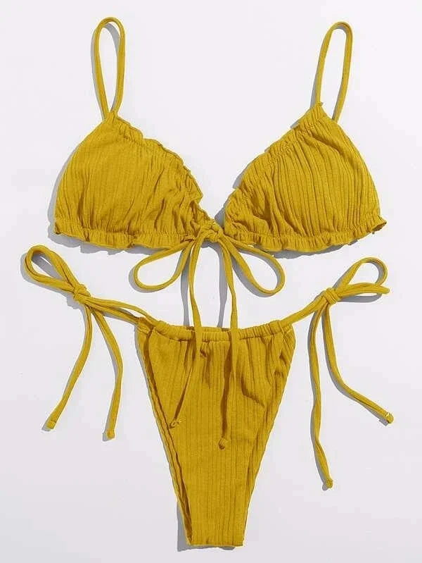 Swimsuit Pit stripe Bikini Swimwear  Bathing Suits Push Up Biquinis Bandage Beachwear Solid Bikini Sets