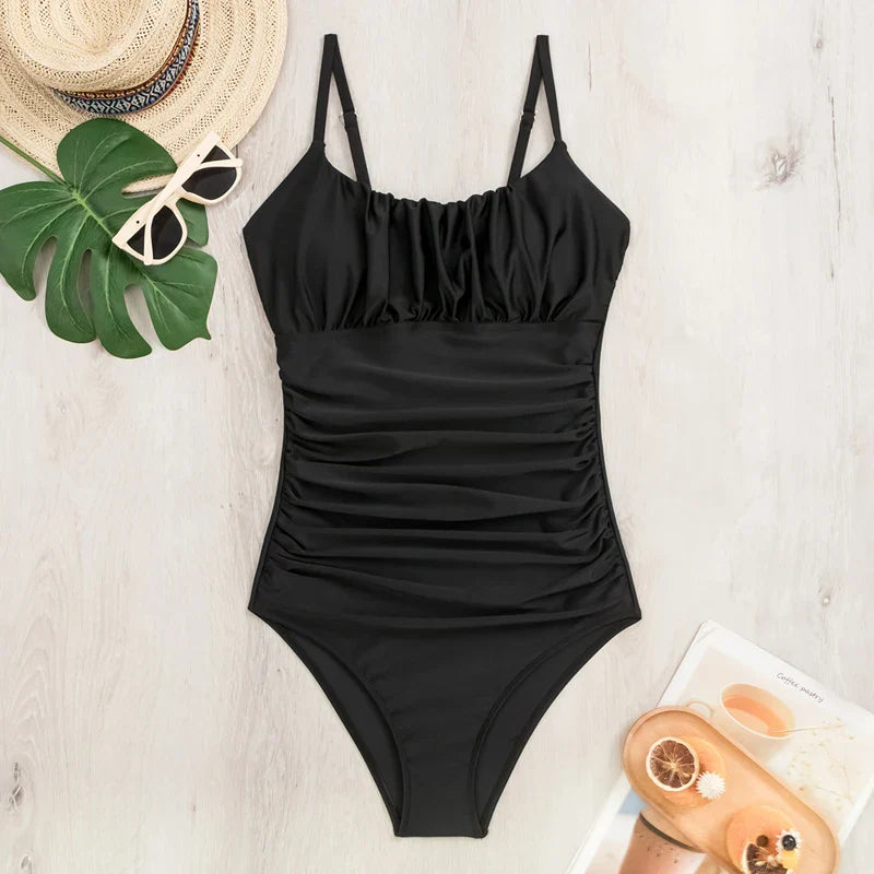 Solid Black One Piece Swimsuit