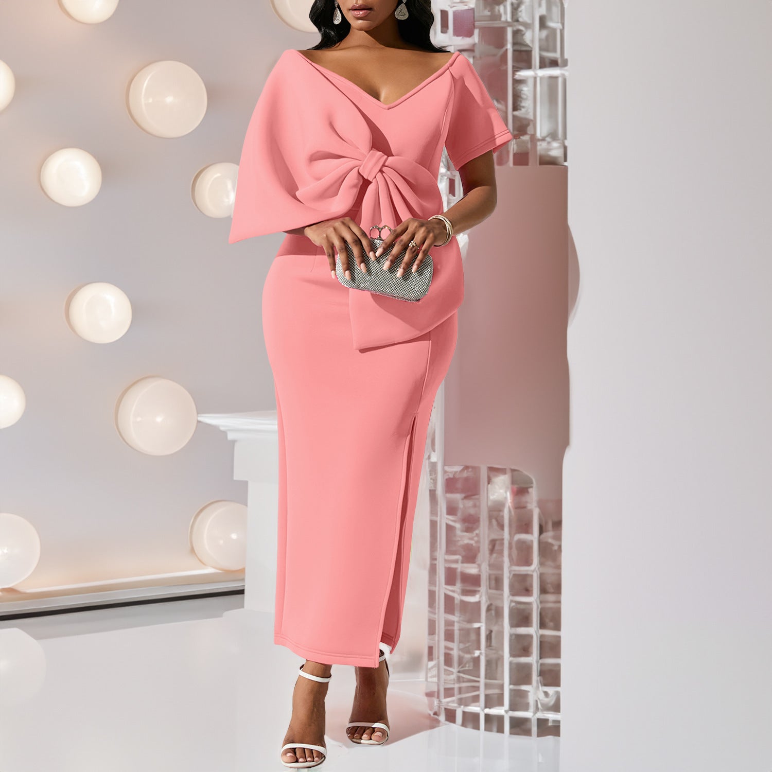 Dress With A Large Bow Slit – LadyRin Dress With A Large Bow Slit – LadyRin