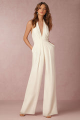 Deep V Cotton and linen Loose Sleeveless Jumpsuit